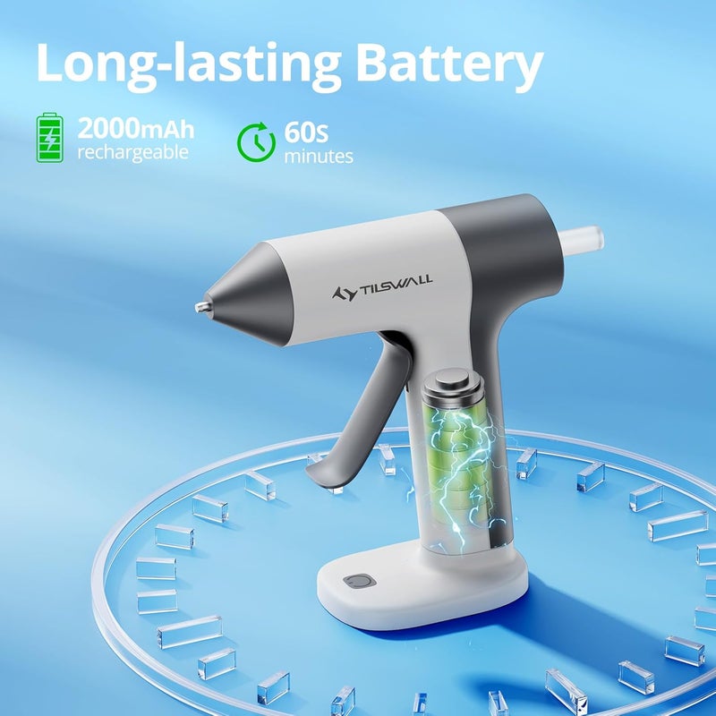 TILSWALL Cordless Glue Gun, 4V Fast Preheating Hot Glue Gun with 20pcs Premius Glue Sticks(20x140mm), 2000mAh Type-c Rechargeable, Suitable for DIY Craft, Home Repaire – White - Image 2